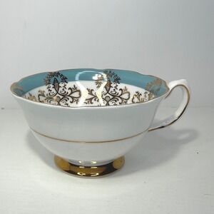 Royal Grafton Fine Bone China Teacup Turquoise Gold Floral Made‎ in England